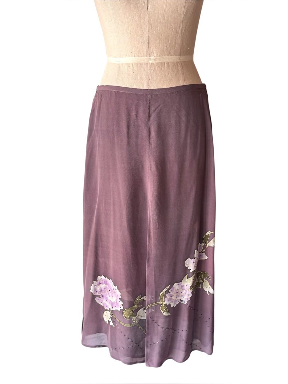 Vintage 90s Citron Santa Monica Purple Silk Beaded Maxi Skirt Deadstock NWT
